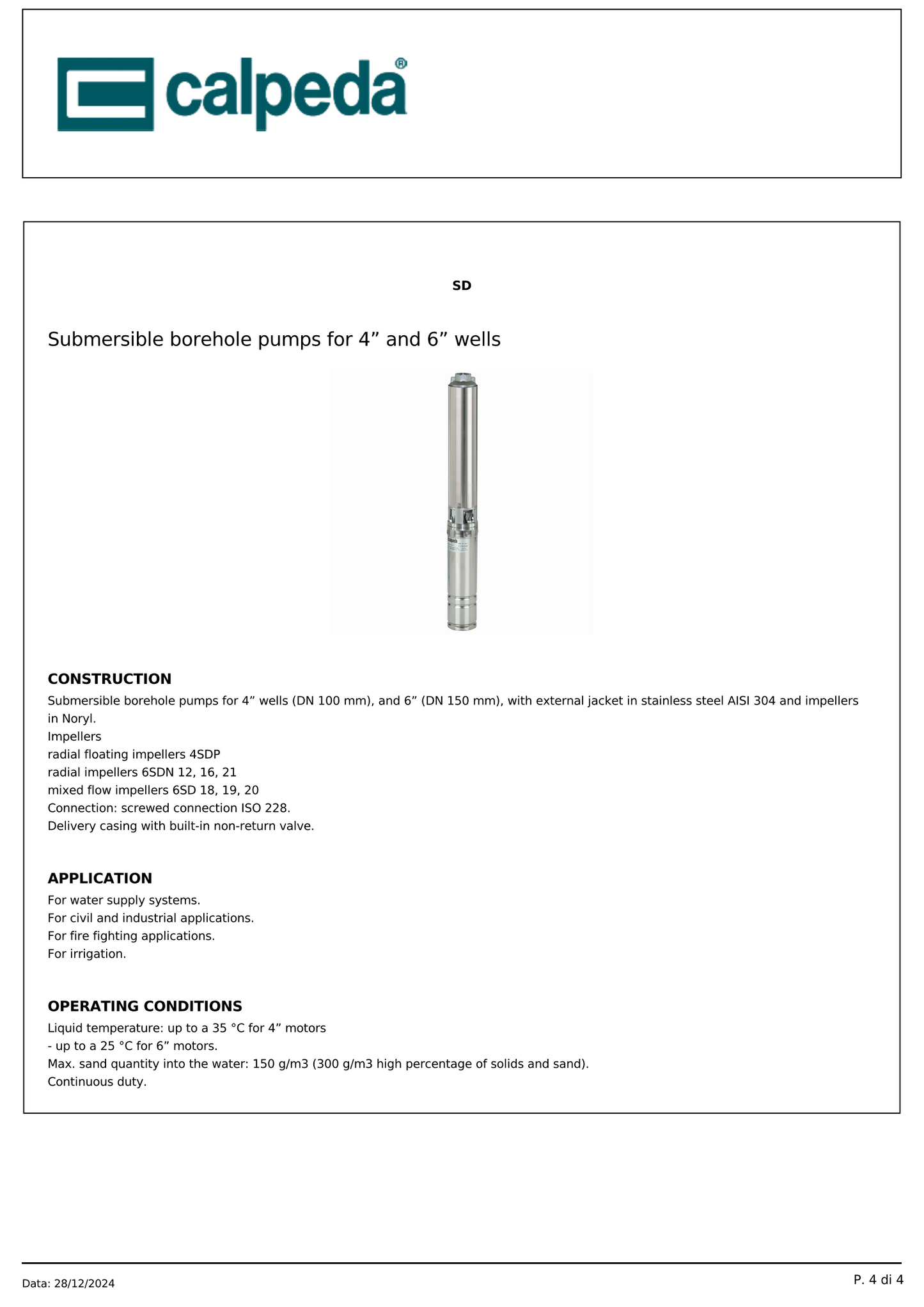 Pompa submersibila Calpeda 4SDPM 4/9