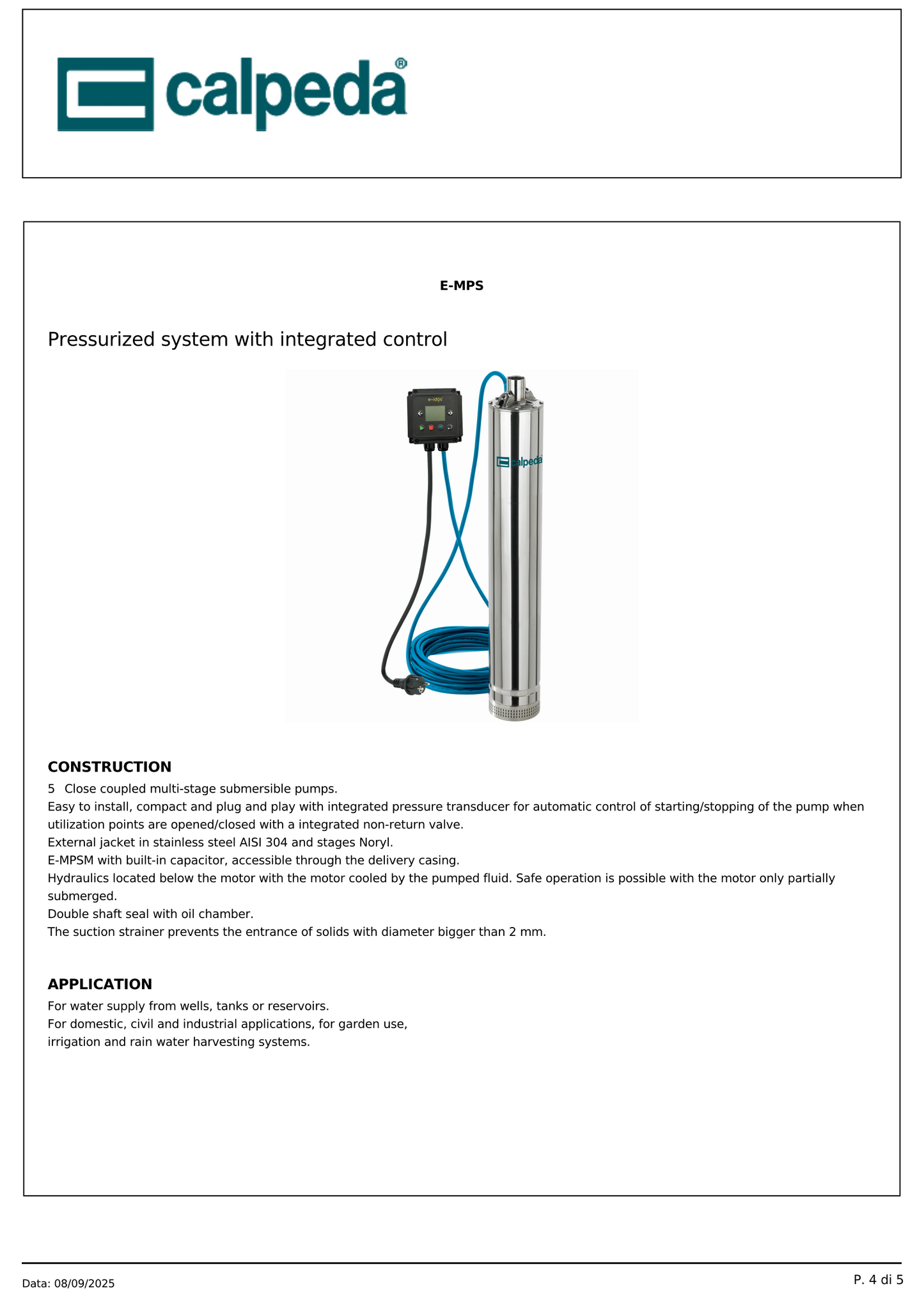 Pompa submersibila Calpeda E-MPSM 305
